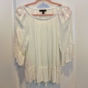 FEVER Ivory Boho Peasant Blouse Crochet Sleeve Detail Small